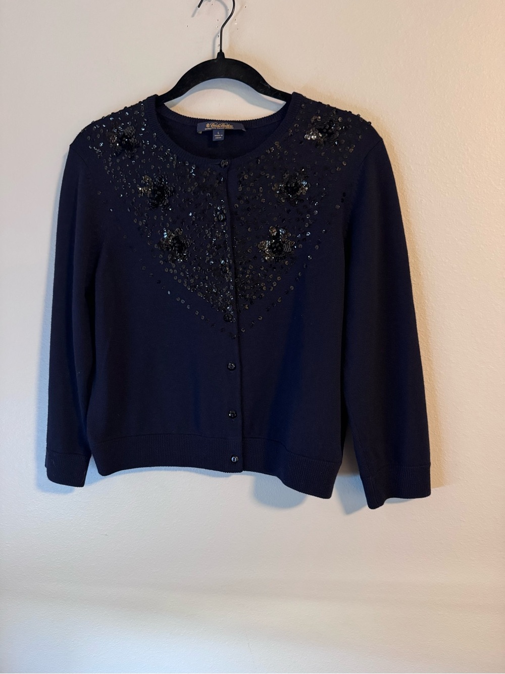 Brooks Brothers Merino Wool Beaded Cardigan Sweater